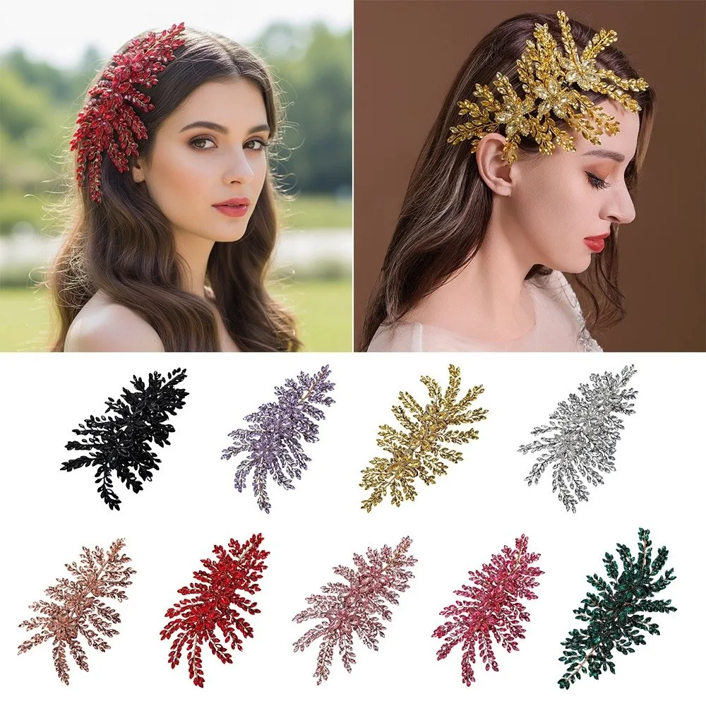 

Elegant Wedding Headband Sparkling Leaf Design Bride Crown Tiaras Handmade Rhinestone Flower Crystal Tiaras
