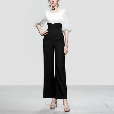 

Летний костюм Ele, женские облегающие брюки с высокой талией, широкие брюки, длинные брюки, модная модная рабочая одежда, повседневная деловая одежда