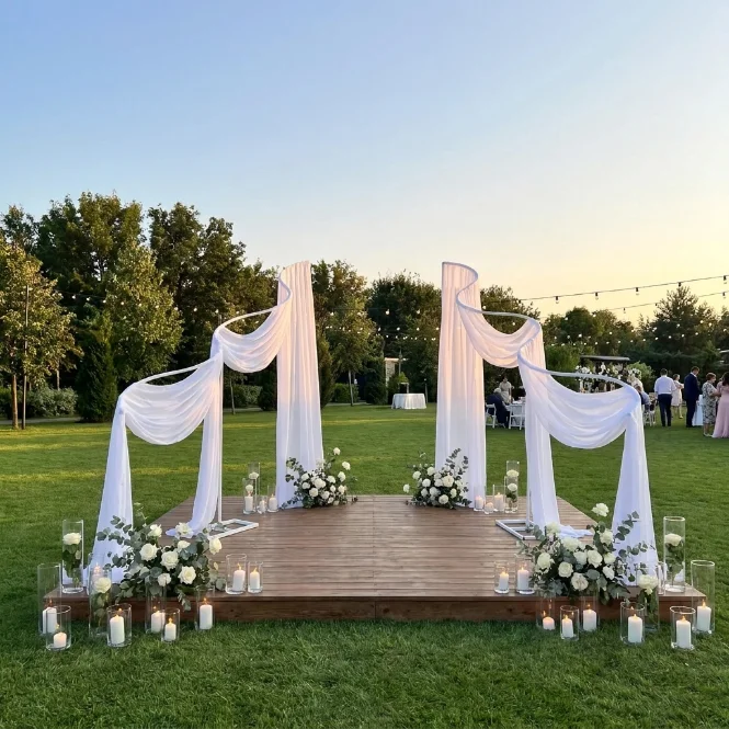 Wavy Metal Wedding Arch Frame Curved Backdrop Stand, Outdoor Photo Background Rack for Event Stage Party Ceremony Banquet Weddin