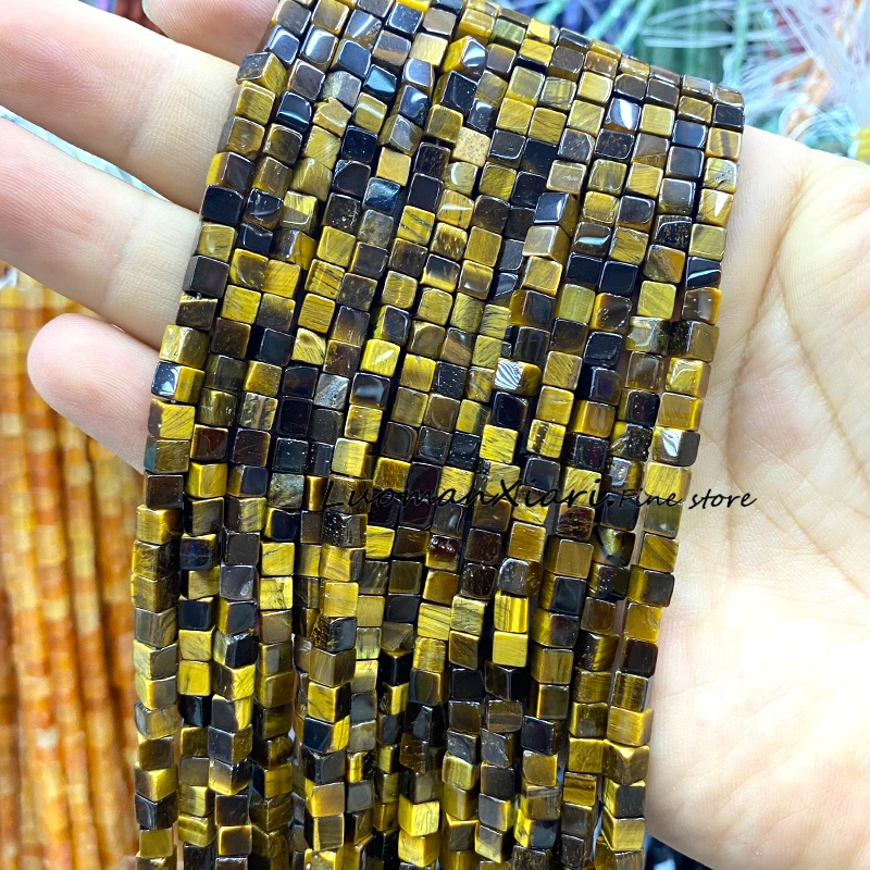 4x4mm Square Natural Stone Amethyst Lapis Jade Agate Quartz Loose Spacer Beads for Jewelry Make Diy Bracelets Charms Accessories
