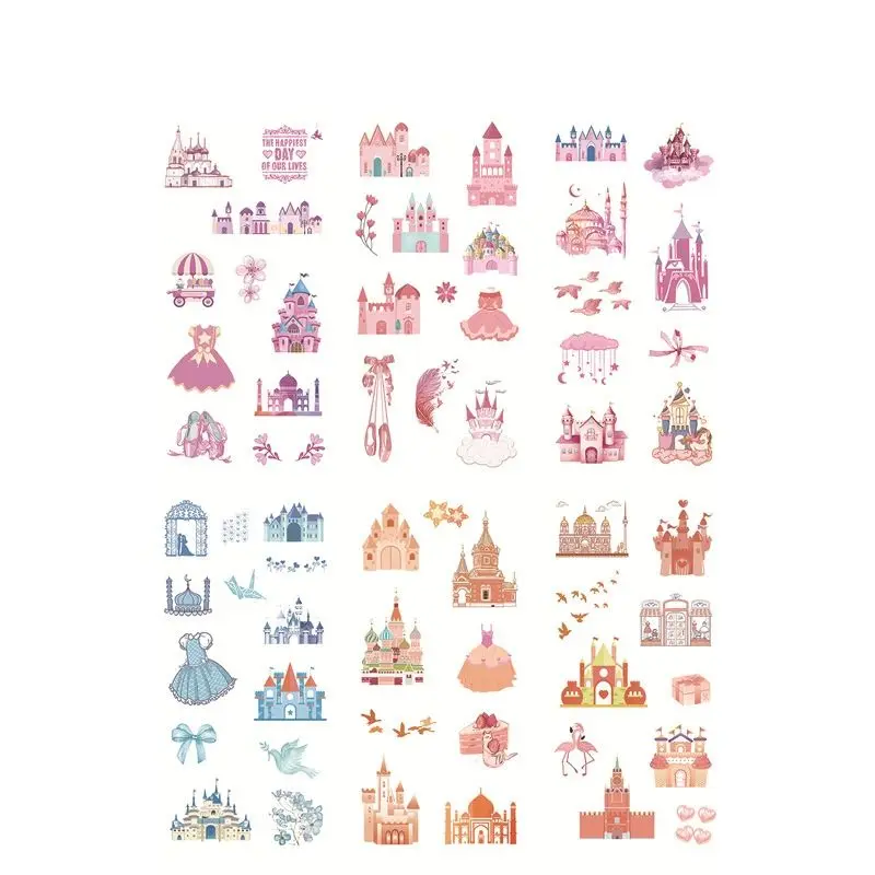 6 Sheets/Set Fantasy Castle Decorative Sticker Scrapbooking DIY Craft Stickers Stationery