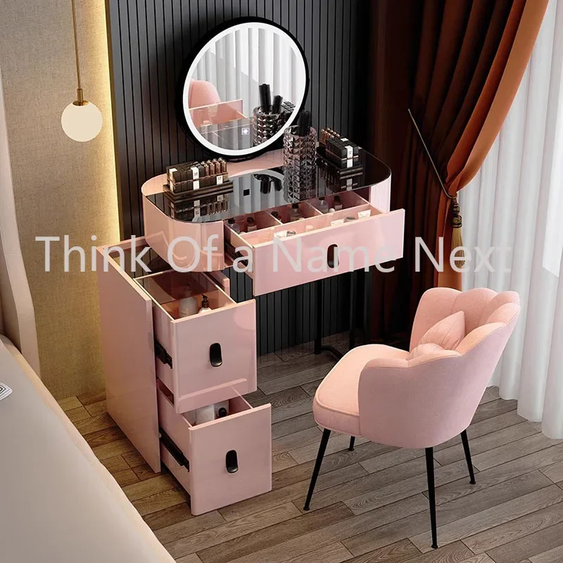 Pink Mirror Dressing Table Cosmetic Luxury Coffee Shelf Bathroom Dressing Table Makeup Espejo Joyero De Pie Bedroom Furniture