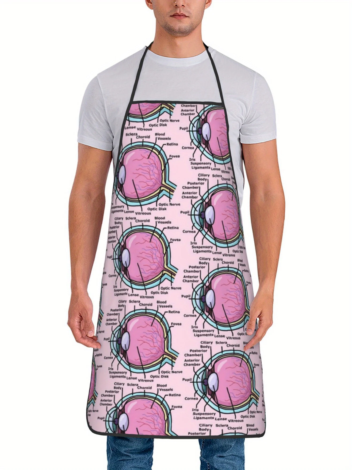 Labeled Eyeball Structure Seamless Pattern Waterproof Apron For Ophthalmologist Baking Grilling Household Oil-proof Present