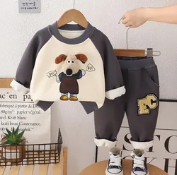 Boys Autumn Winter Outfits Sets 1 To 2 Years Kids Baby Clothes Cartoon Velvet Dog Sweatshirt And Pants Toddler Infant Clothing