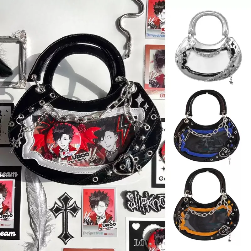 Original Ita Bag Chain Heart Bolsos Mujer Y2K Spice Girl Sac Femme Half Moon Transparent Hand Bags Hit Color Half Moon Bolso