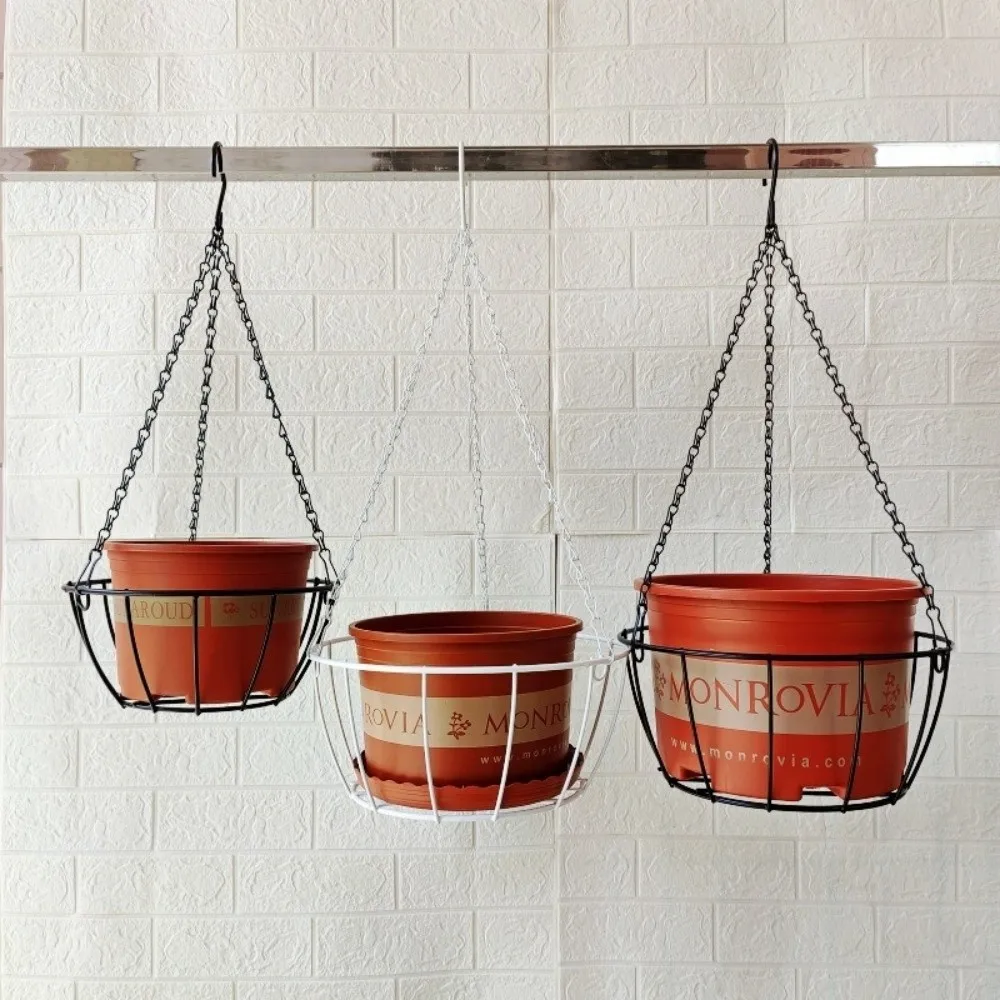 Iron Hanging Planter Hanger Round Vintage Style Flower Pot Holder Durable with Chain Metal Hanging Basket Outdoor