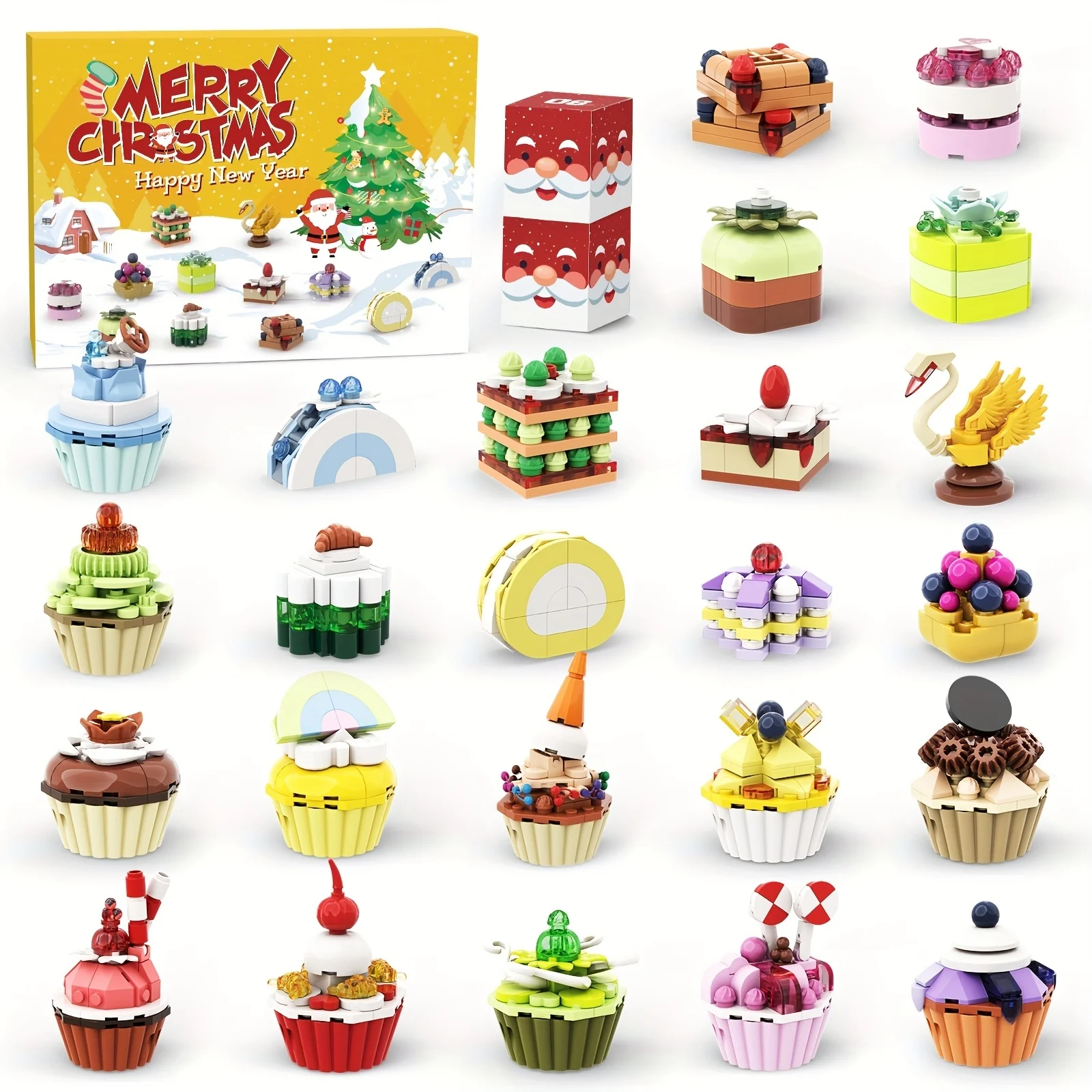 2024 Advent Calendar Block Set -24 Day Surprise Toy, Yellow Cake Theme Christmas Countdown, Suitable For Children Aged 3 And