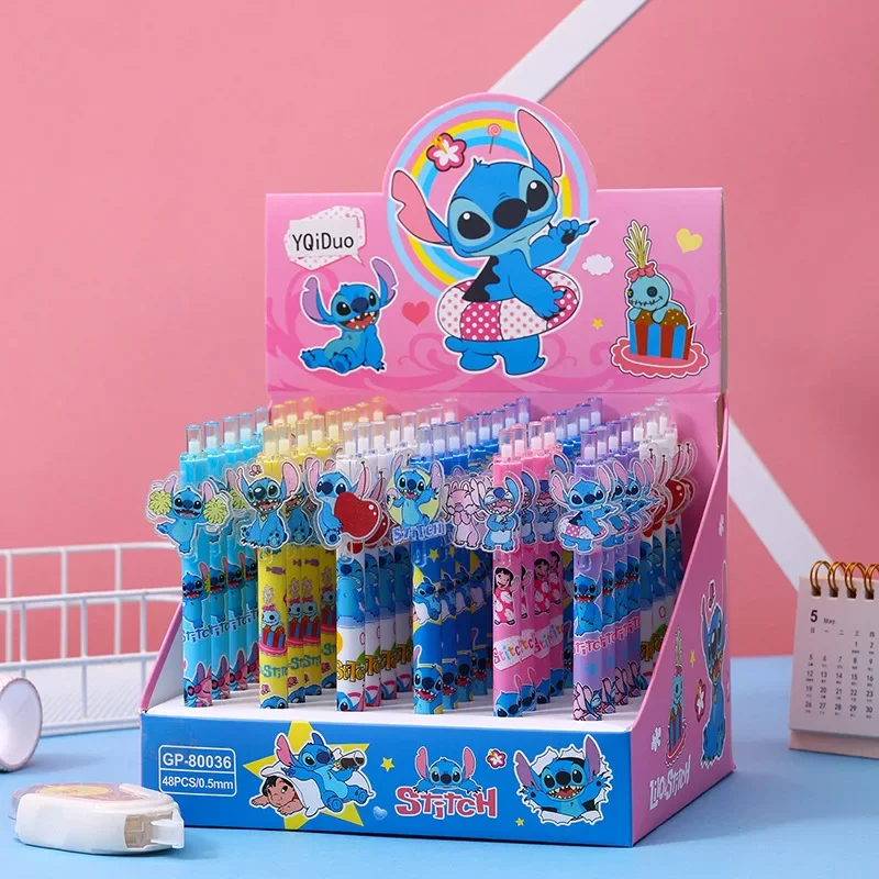 Disney Stitch Pens Cartoon naciskając czarny cienkopis 0.5mm ścieg dla dzieci podpis studencki papeteria prezenty dla dzieci jednoczęściowa prasa