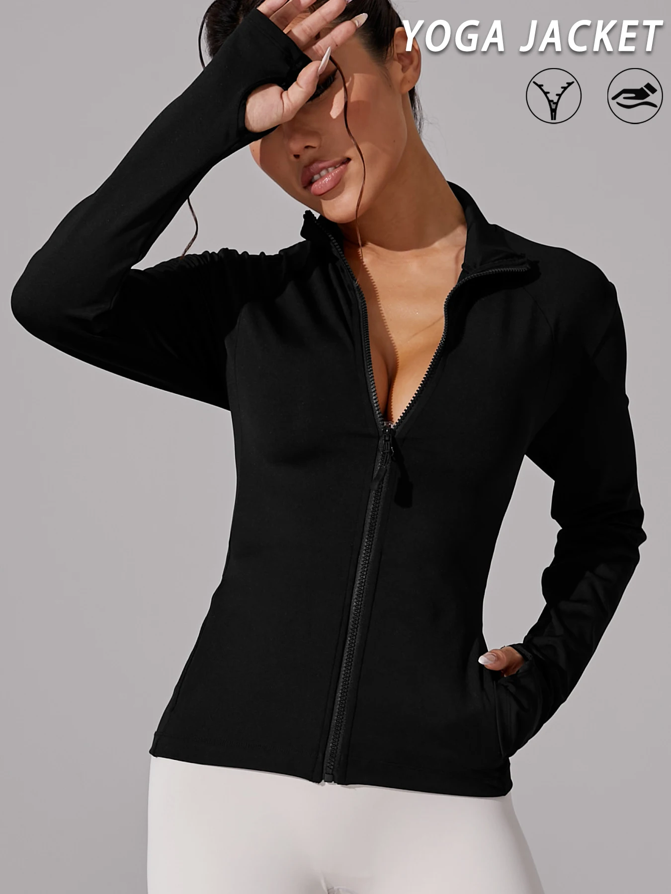 

Women's Workout Yoga Jacket Full Zip Thumb Holes & Perfect For Running Hiking & More