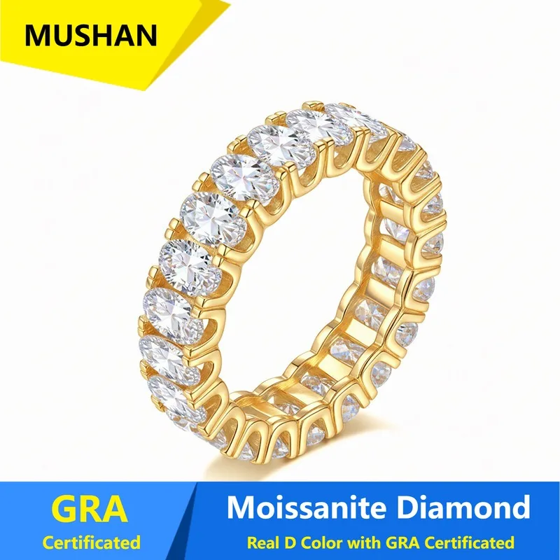 MUSHAN Luxury Jewelry 925 Sterling Silver Ring Band Women GRA Certificated Moissanite Diamond Emerald D Color Rings Fine Jewelry