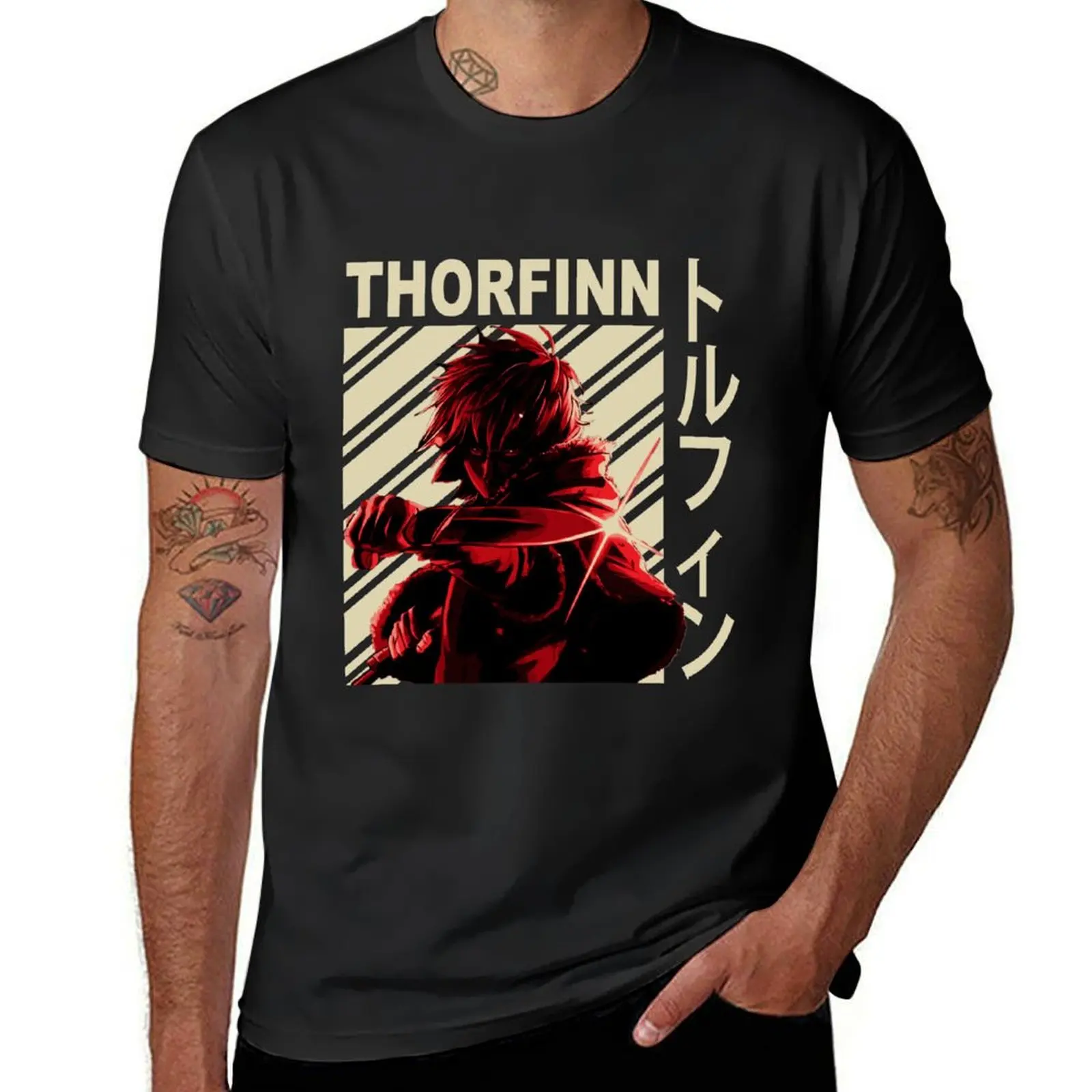 Thorfinn Karlsefni - винтажная художественная футболка для мальчиков с животным принтом, черная рубашка в стиле аниме, мужские футболки