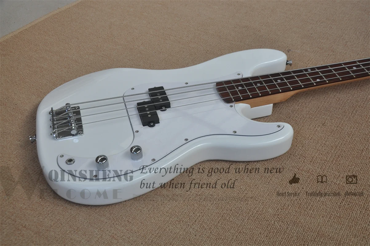 White bass 4 Strings Bass Guitar basswood Body Maple Neck Rosewood Finerboard White Pickguard Fixed Bridge