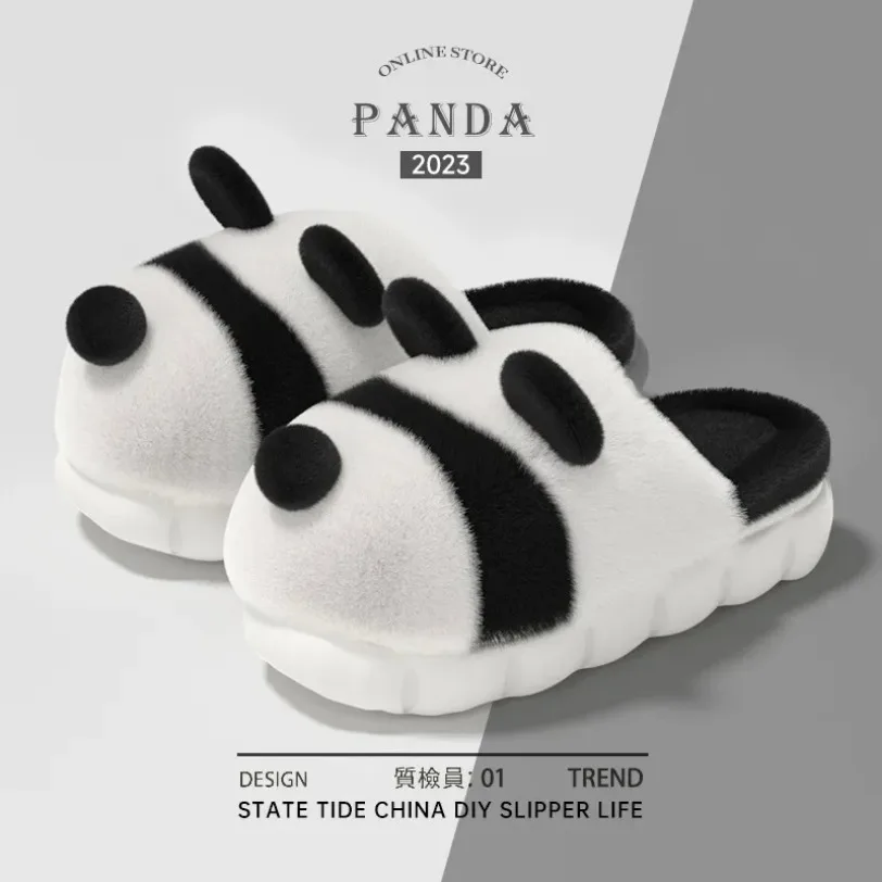 Warm Slipper Womens House Panda Cartoon  Winter Plush Contton Indoor Funny Fuzzy Floor Home Room Shoes Flat Female Men Male