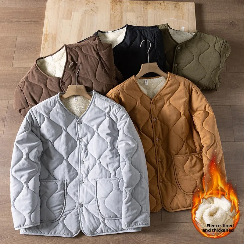 

Легкая зимняя куртка из хлопка с флисовой подкладкой для молодежи, без воротника, с внутренней стеганой подкладкой, в японском ретро-стиле, уютная, теплая