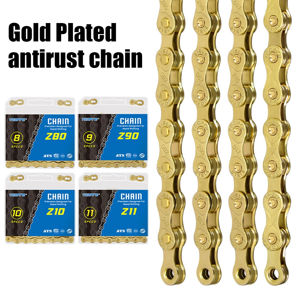 

MTB Road Bike Anti-rust Chains Cycling Parts Corrosion-resistance 8/9/10/11 Speed Chain for Folding Bikes Gold