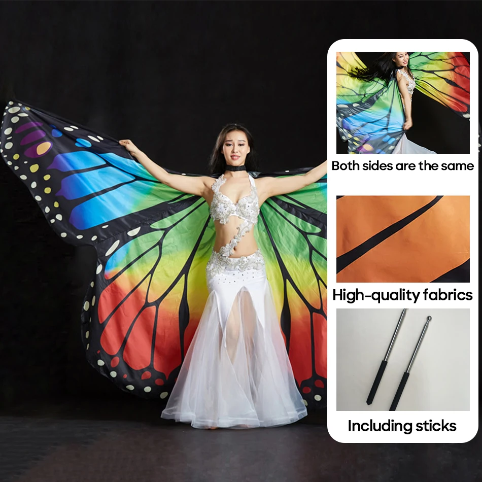 145cm Belly Dance Accessories Two Sides Butterfly Wing Belly Dance Adult and Kid Stage Performance Carnival Personal Practice