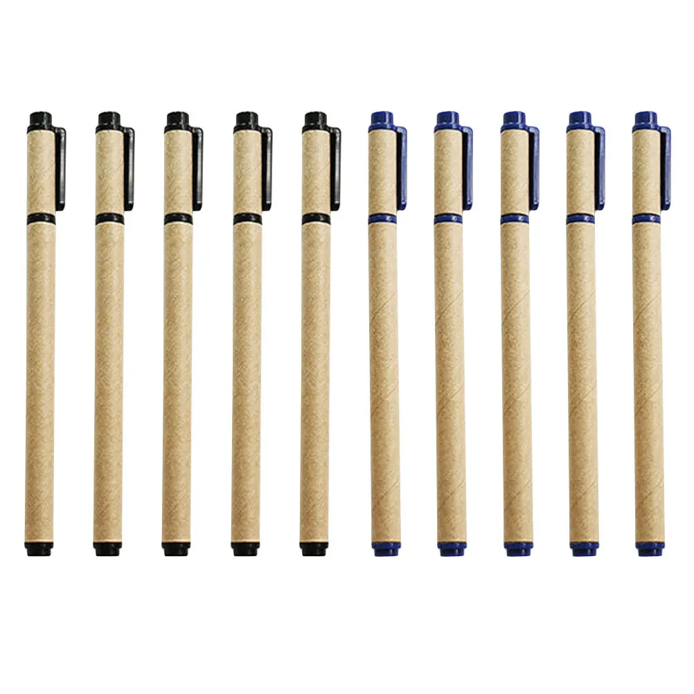 

10Pcs Gel Pens Premium Kraft Paper Barrel Black Blue Ink Smooth Writing for Students School Office Journaling Creative Roller