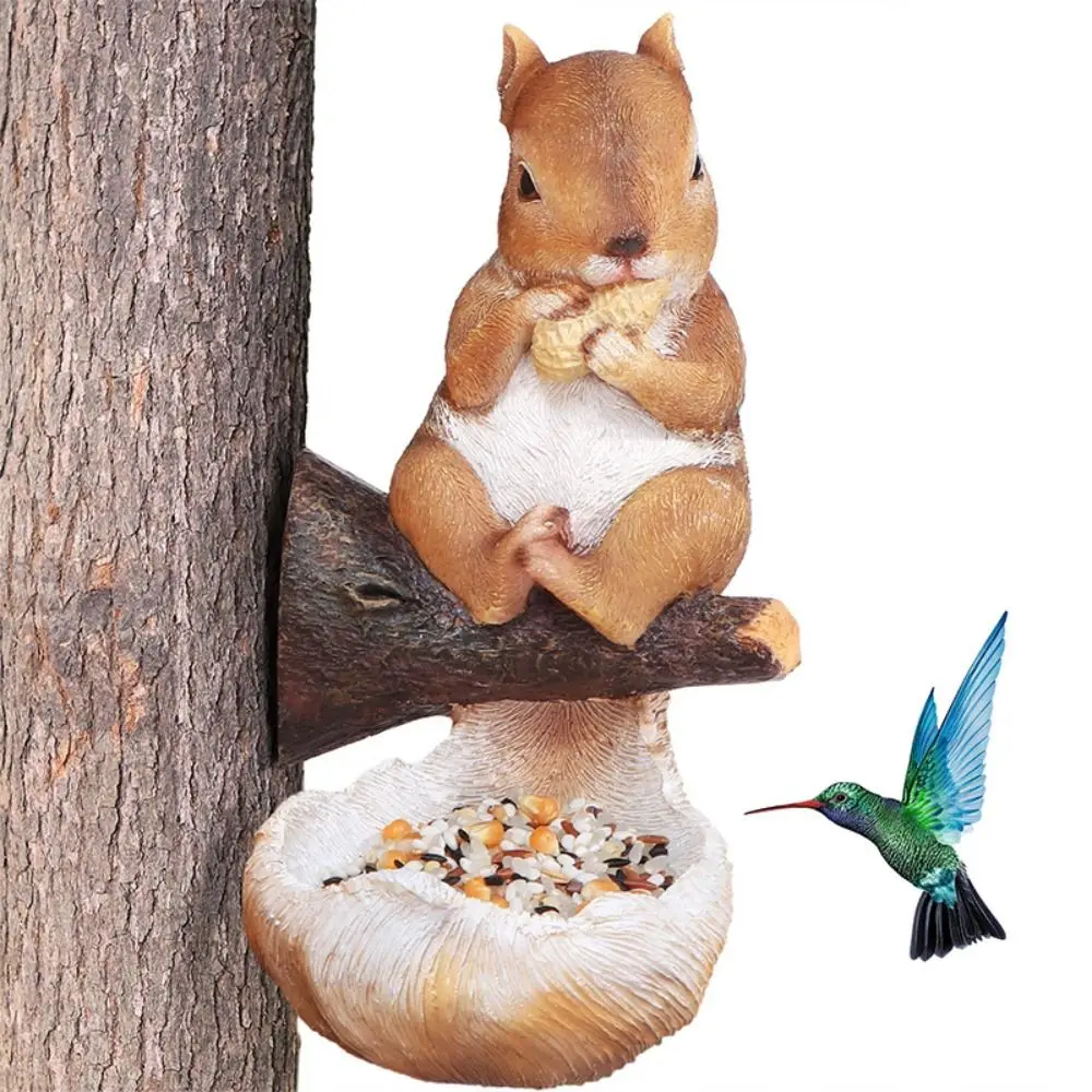 Creative Resin Squirrel Tree Hanging Simulation Rainproof Animal Figurines Crafts Cute Bird Feeder Hummingbird