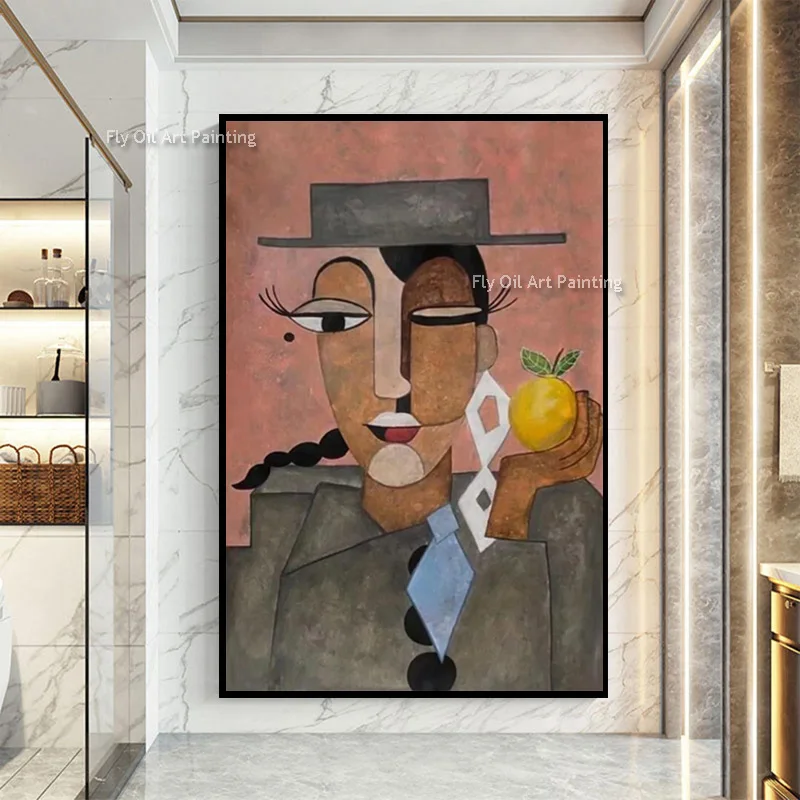 مرسومة باليد الأحمر والرمادي مجردة الرجال النفط الطلاء على قماش كبير جديد أصفر أخضر جدار الفن تصميم الأزياء عناصر ديكور المنزل