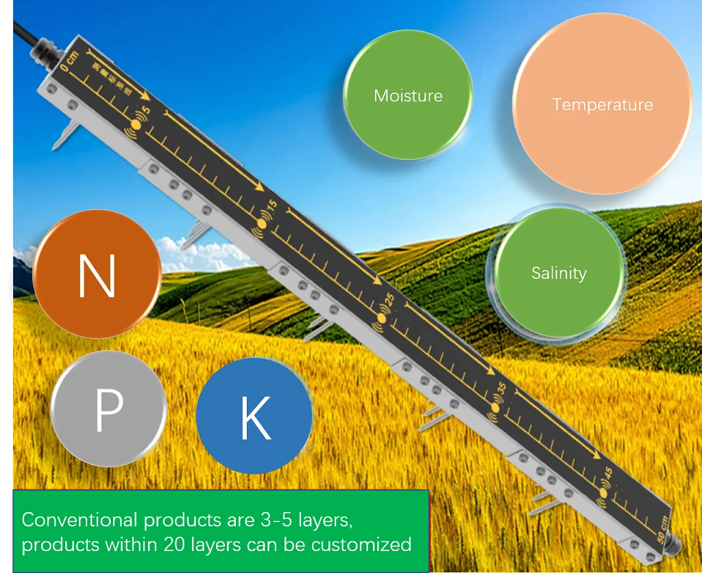 RD-SMTSNPK5L RS485 LORA LORAWAN GPRS 4G 5 Layers Soil Moisture And Temperature And Salinity EC NPK 7 In 1 Sensor