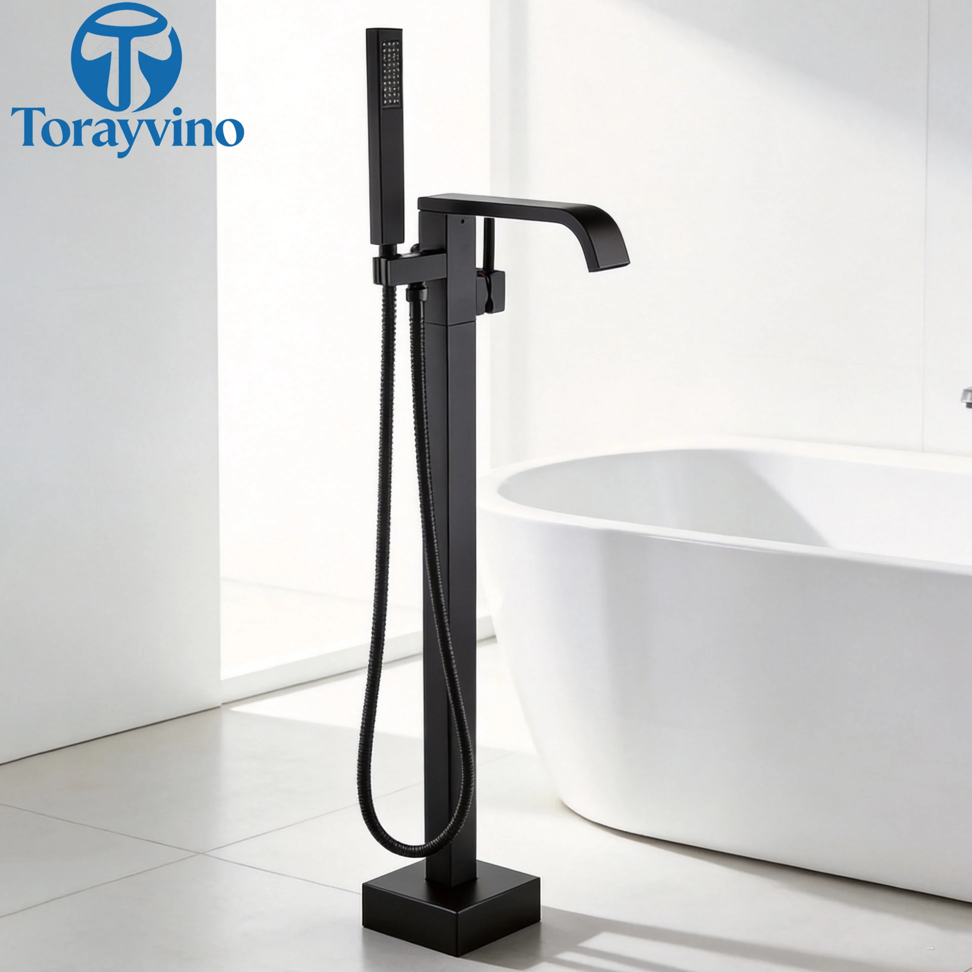 Torayvino Black Bathroom Bathtub Shower Faucet Tub Outdoor Shower Faucet System Set Freestanding Floor Mount Standing Bath Tap