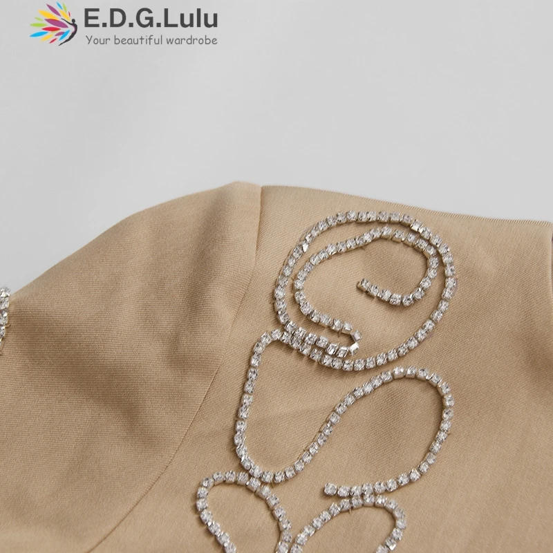 EDGLuLu Giacca da abito corta a maniche lunghe + Pantaloni a gamba larga a gamba dritta a vita alta Abito con giunture con intarsio di diamanti Set da due pezzi 0824