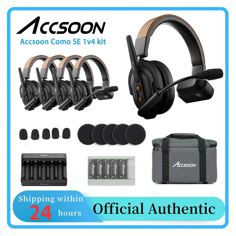 Wireless Intercom Headset for Video Crew, 1 Host +4 Remote Headsets, 1312FT Range Clear Audio Accsoon Como SE