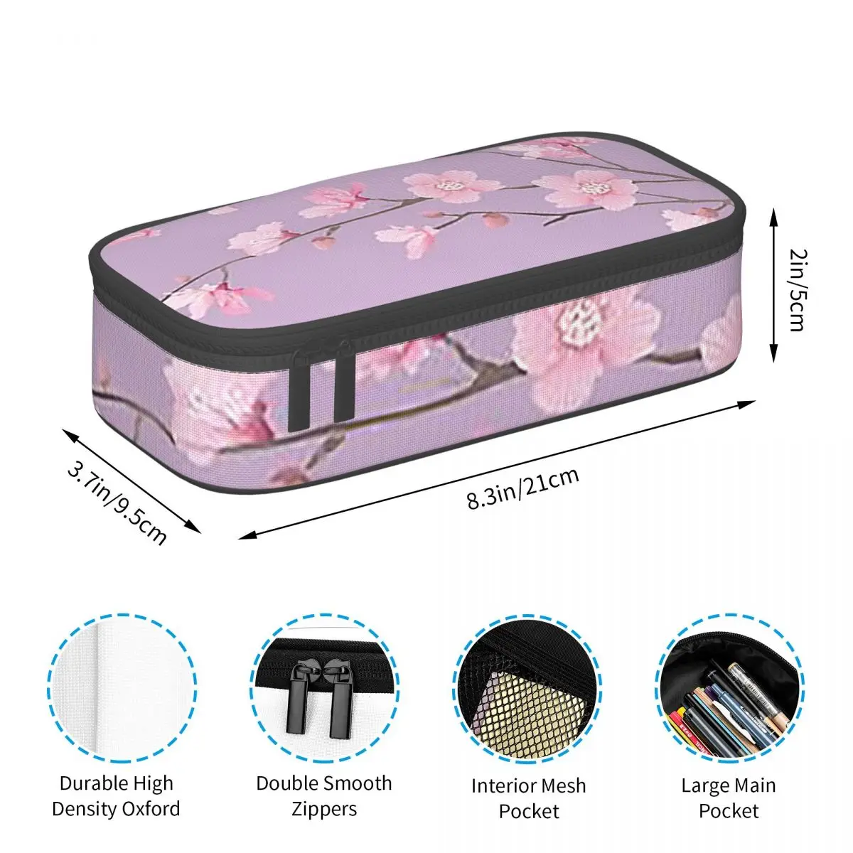 Cherry Blossom Flower Plant - Pastel Purple Pencil Case for Kids School Pen Box Pencil Bag Stationery Supplies Pen Holder Bag