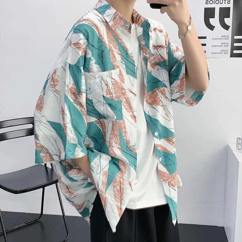 

Hawaiian Flower Men's ort Sve irt Summer Trendy Haome Outer Design Sensation f Sve irt Loose Fit Printed Yo...