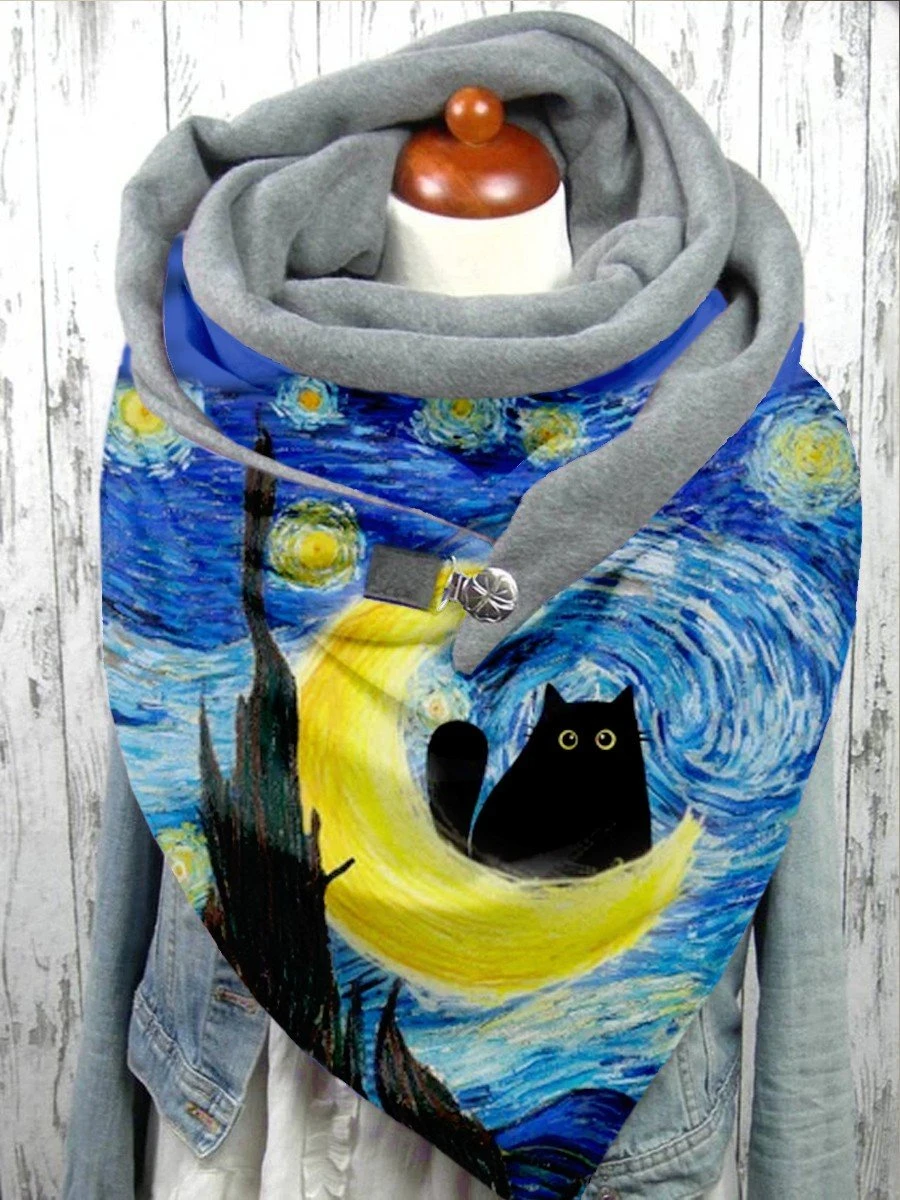 Van Gogh Cat Art Print Leisure Shawl Scarf for Women