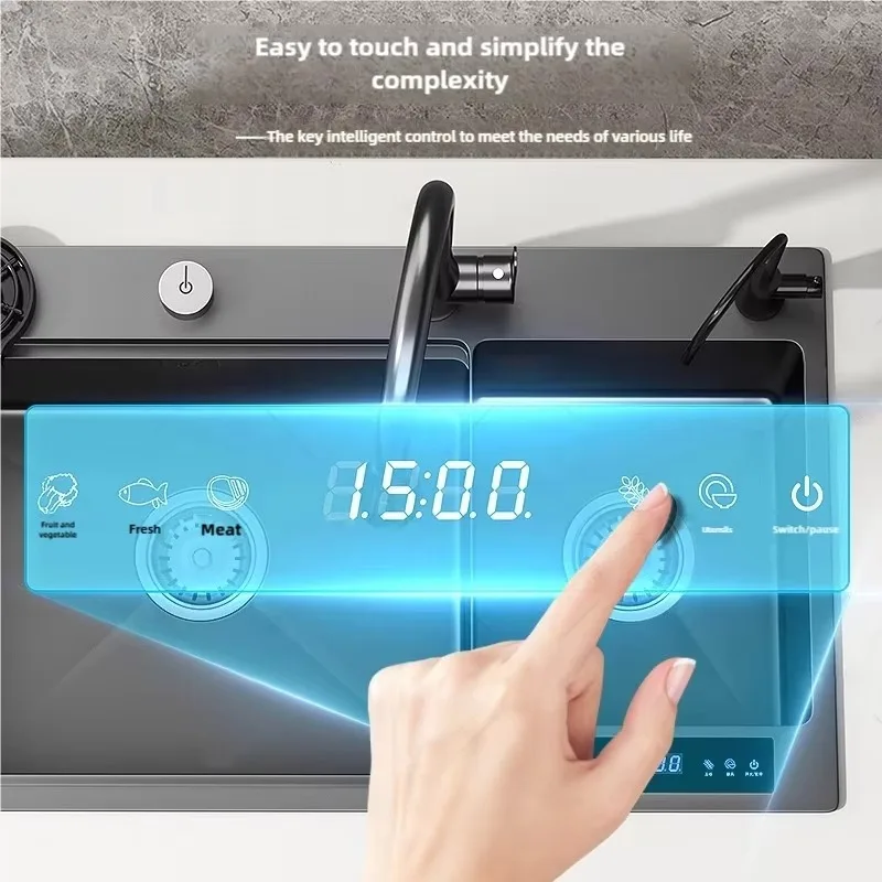 อ่างล้างจานสแตนเลสพร้อมระบบกรองน้ำอัจฉริยะ อเนกประสงค์ ช่องล้างสองช่อง ทำความสะอาด ฆ่าเชื้อ และกรองผลไม้