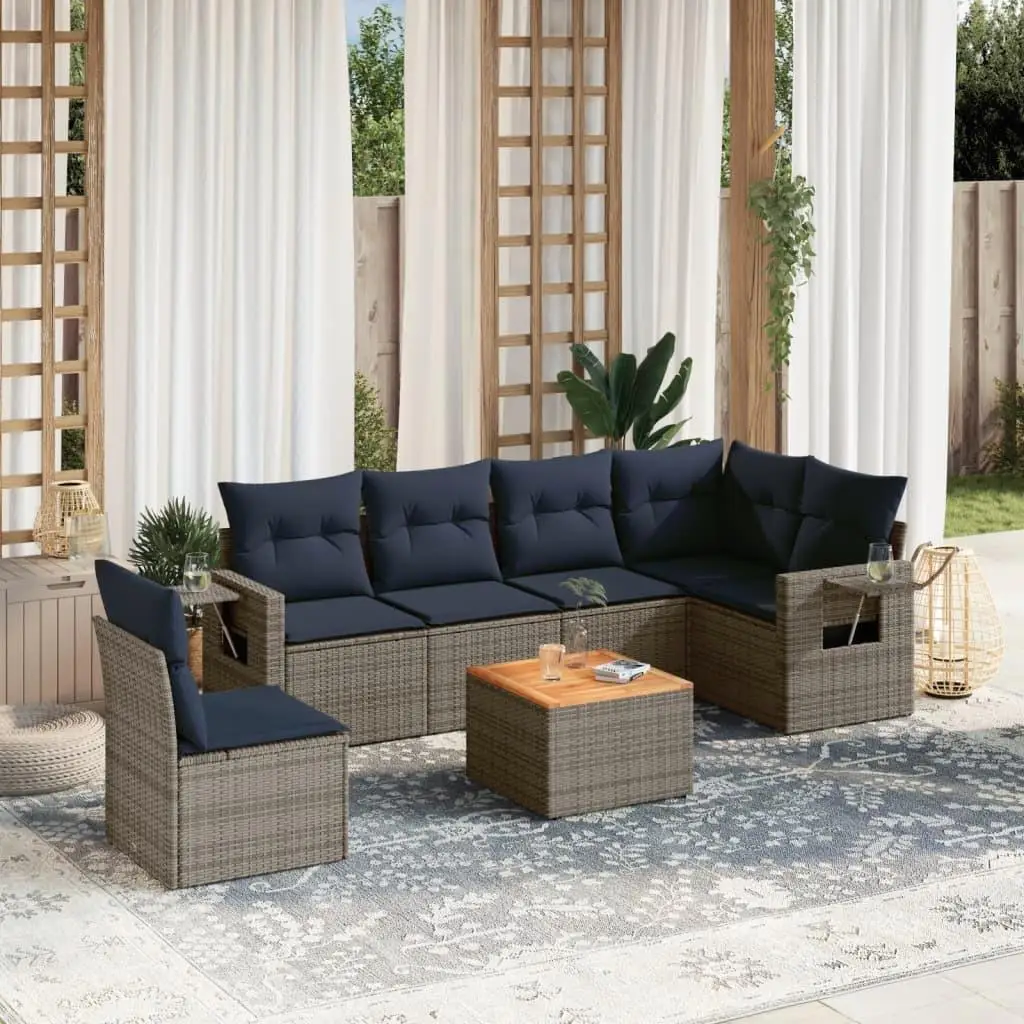 

7 Piece Outdoor Patio Sofa Set with Cushions Gray Rattan Couch Furniture Garden Decor