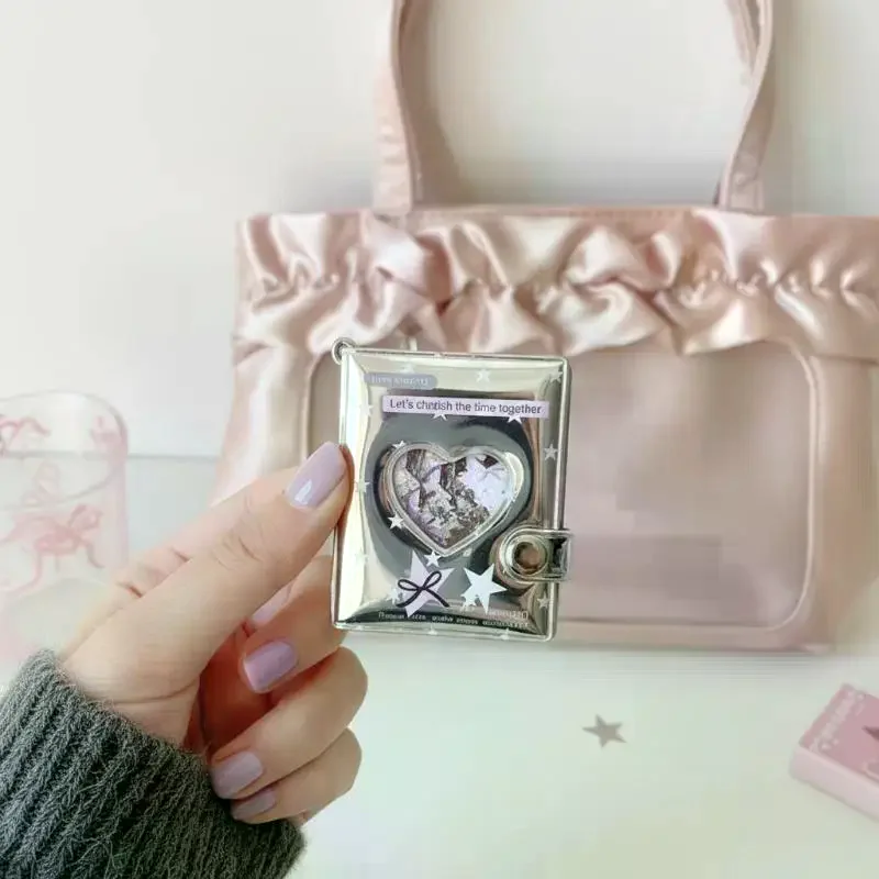 2 Inch Korean Photo Card Album for Idol Storage Cute Silver Design School Organizer for Girls Gift for Friends