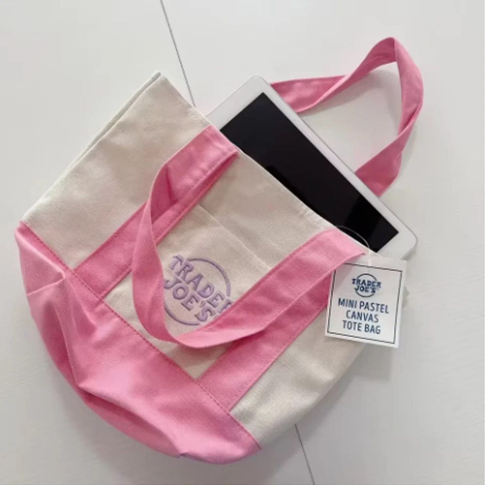 حقيبة حمل شديدة التحمل وقابلة لإعادة الاستخدام مكونة من 4 قطع، أكياس تسوق بيضاء من تاجر جو مع مقابض ملونة للبقالة والشاطئ #3