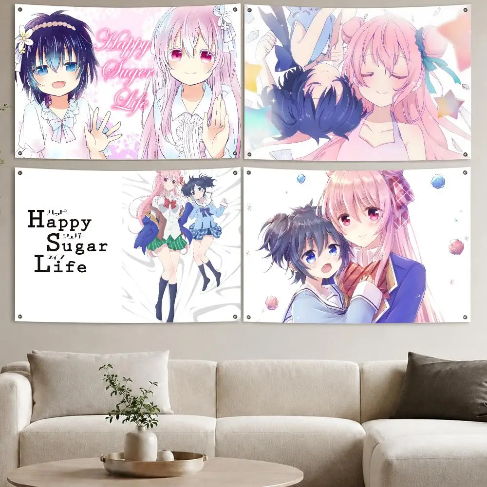 Anime H-Happy S-Sugar Life Flaggen Ästhetischer Wandteppich Bedruckter Wandbehang Wohnzimmer Party Outdoor Dekoration