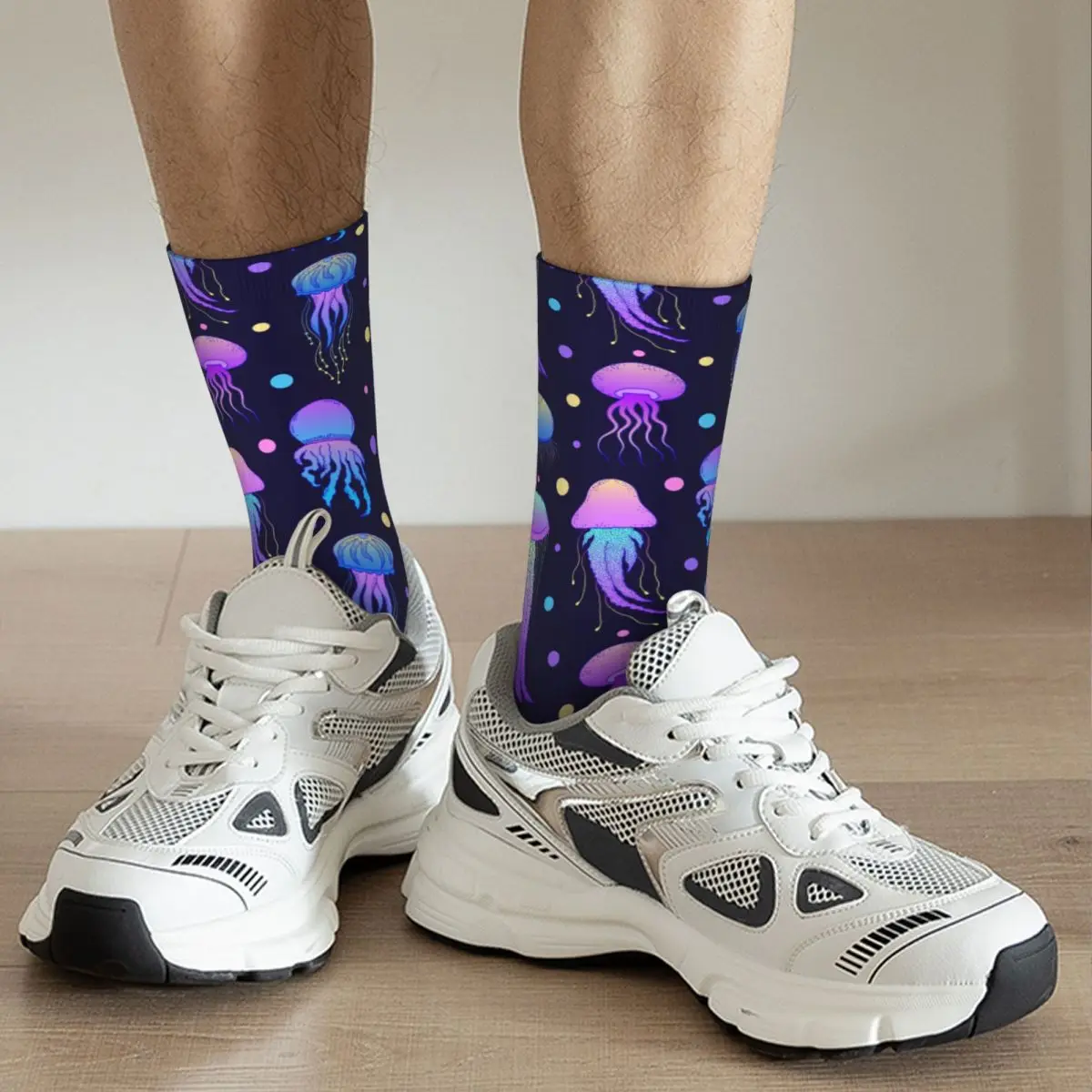 Autumn Winter Harajuku Men's Women's Magic Jellyfishes In Doodle Style Socks Psychedelic Sweat Absorbing Basketball Socks