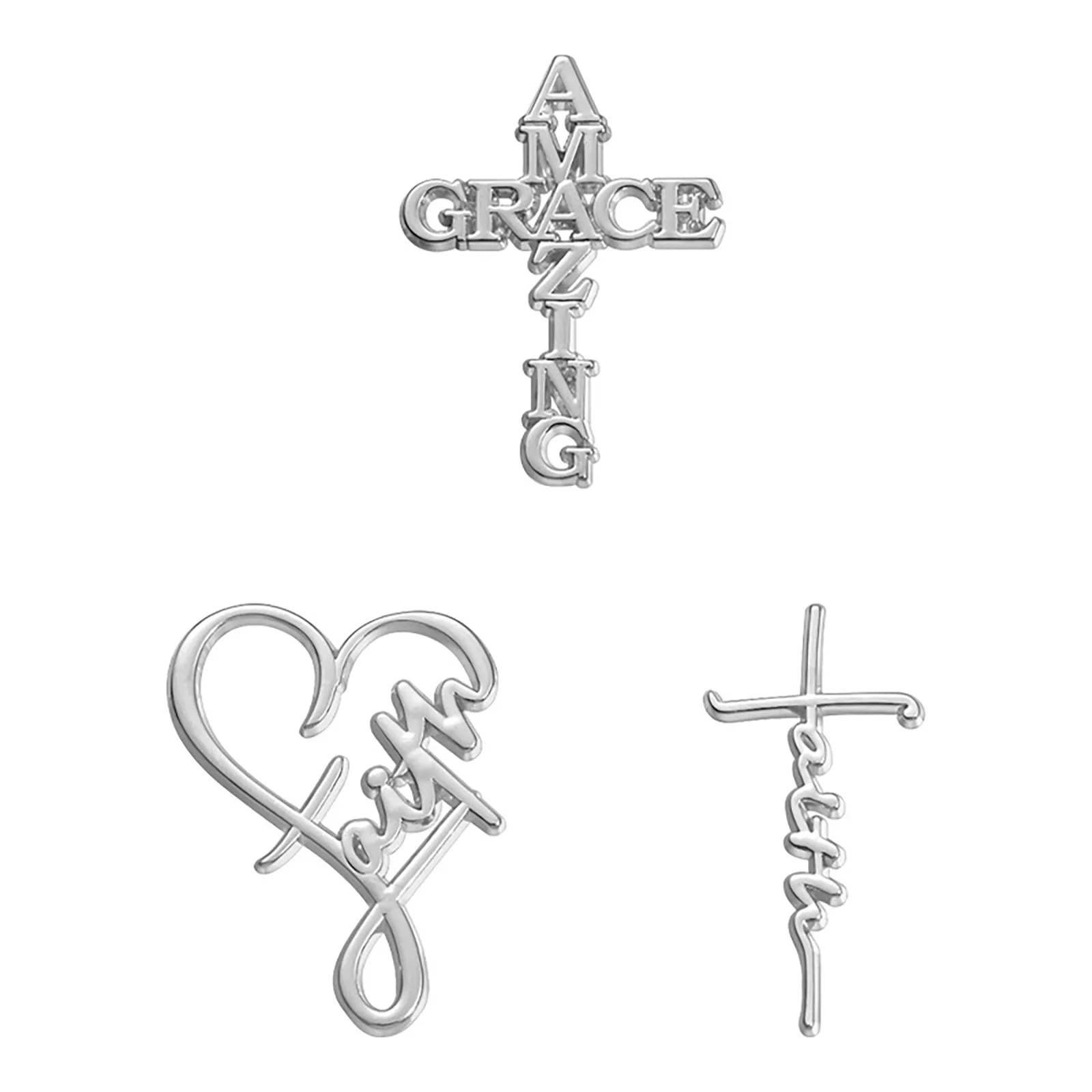 Kreuz Charm herzförmige Glaube Buchstaben Brosche Rucksack Zubehör christlichen Schmuck Geschenk Großhandel – Detail 2
