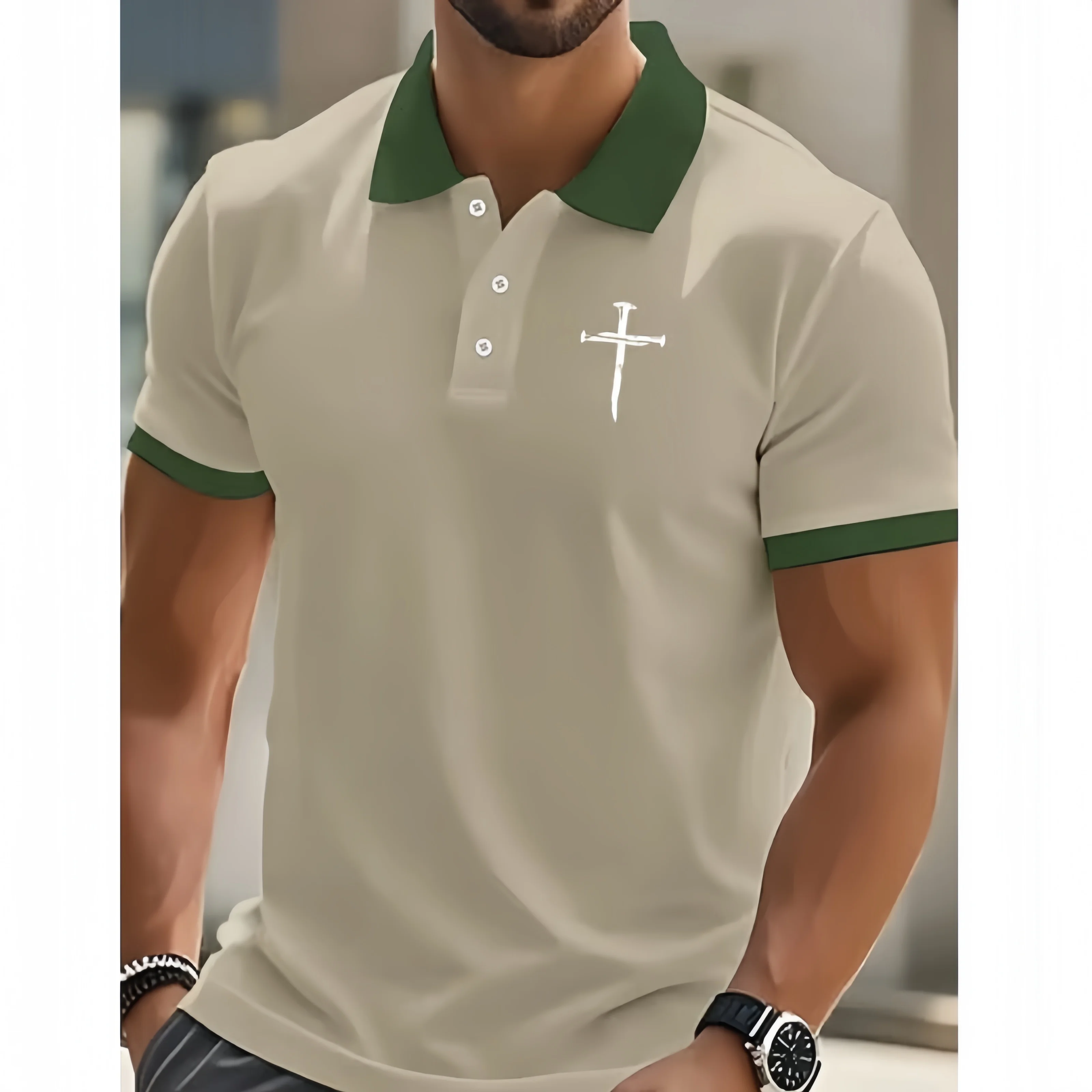 Fashion Chest Cross 3D Print Men's Lapel Polo Shirt Bright Color Top Summer Autumn Casual Breathable Short Sleeves Daily Clothes