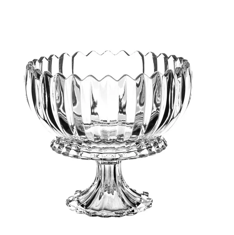 

6 to 13 Inches Eco-Friendly Clear Ridge Crystal Glass Fruit Plate with Lid Decorative Bowl and Platter Set