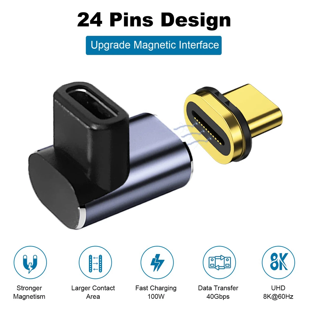 محول USB C إلى C للشحن السريع ، من النوع C المغناطيسي ، نقل البيانات ، الشحن السريع ، محول المغناطيس ، الهاتف ، الكمبيوتر المحمول ، 100 واط ، 40Gbps ، 8K ، 60Hz