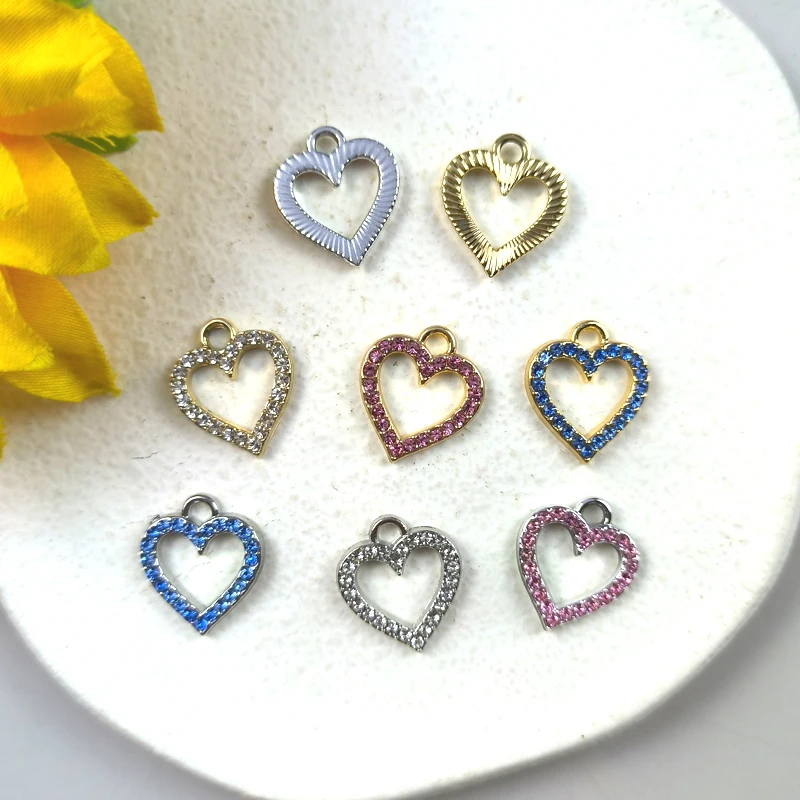 10pcs/lot Colored Diamond Heart Metal Pendant Mobile Phone Chain Enamel Charm Fashion Jewelry Accessories