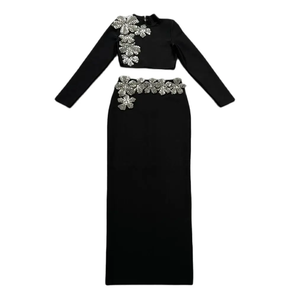 Bladaphy Two-Piece Set Long Sleeve Rhinestone 4