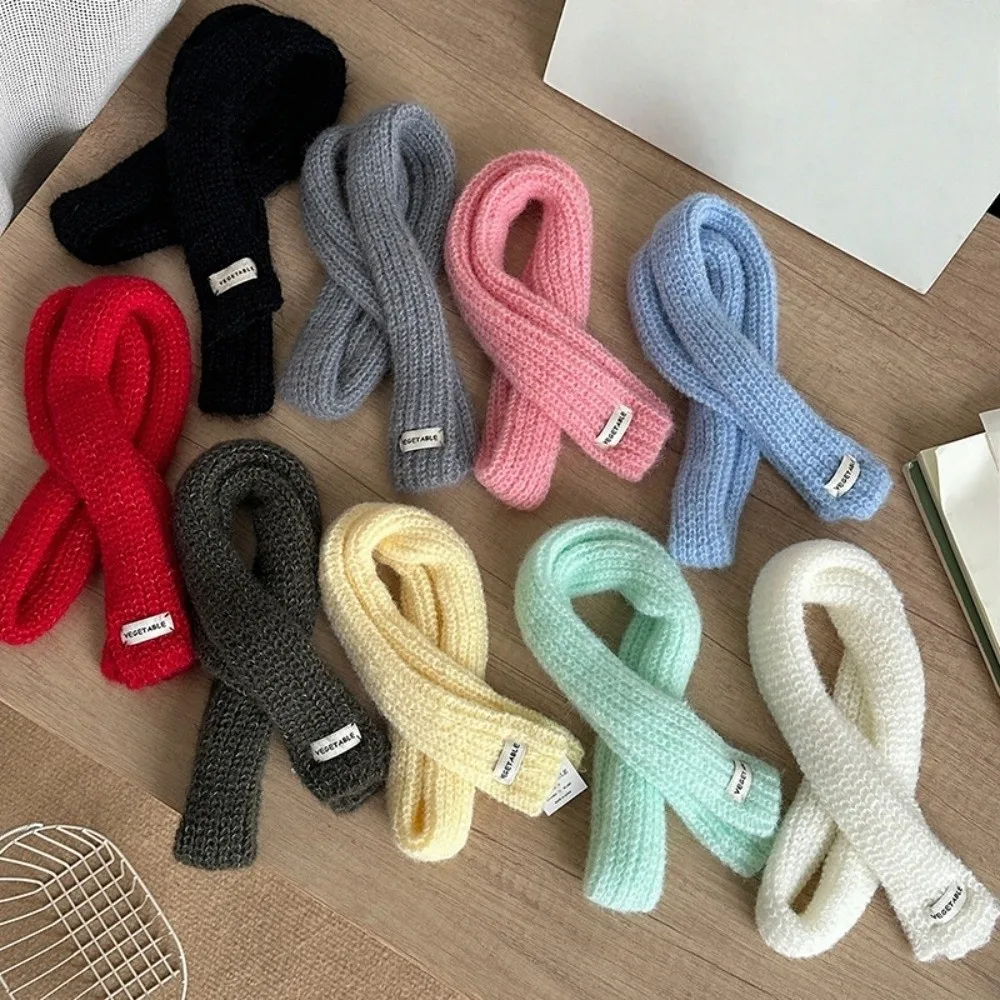 

All-match Solid Color Long Narrow Scarves Korean Style Y2K Knitted Scarf Keep Warm Ribbon Sweet Scarf Autumn/Winter