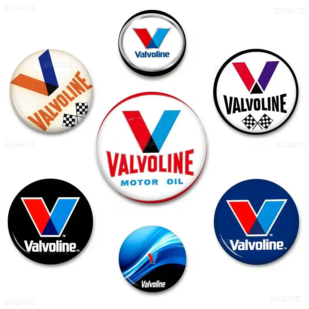 V-valvoline logo Round Button Pins Slogan Creative Brooches Backpack Clothes Decoration Fashion Cartoon Jewelry Gifts