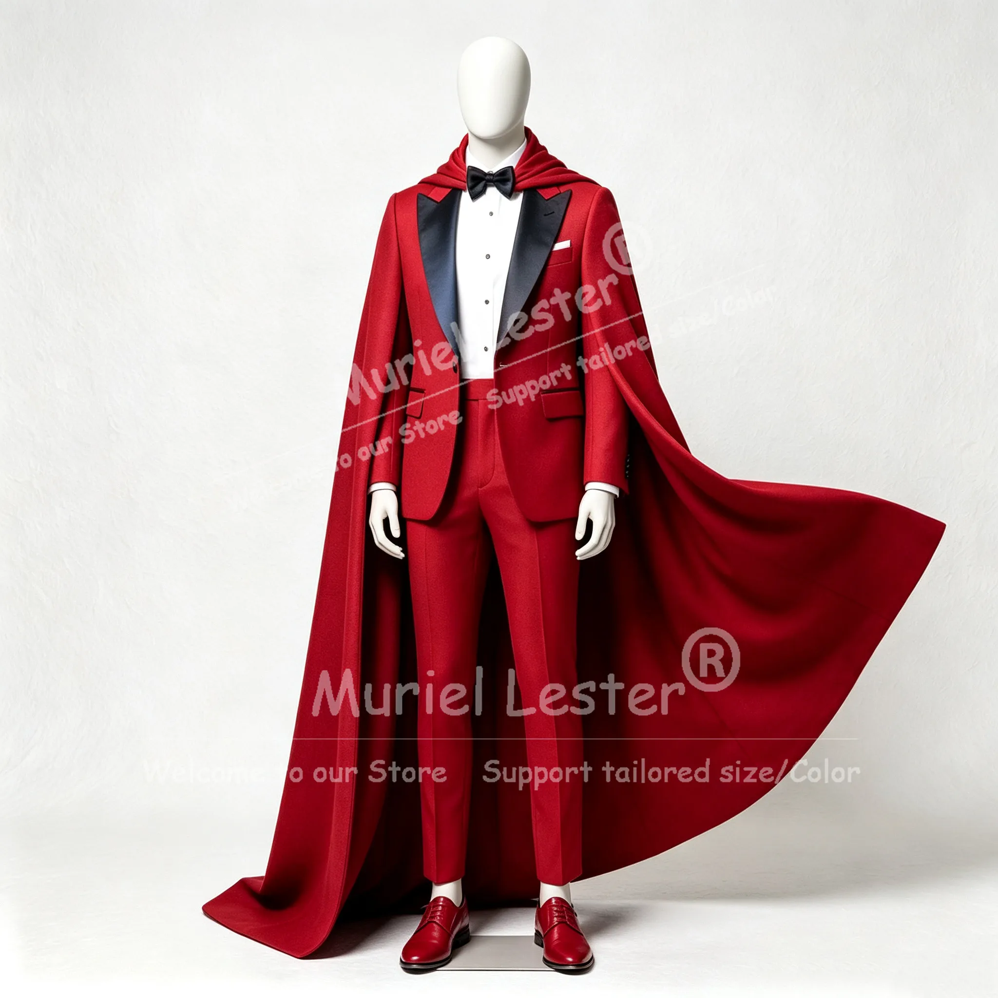 Unique Design Wedding Suit For Man Black Peaked Lapel Prom Blazer With Cape Long Customized 2 Pieces Sets Groom Wedding Tuxedos