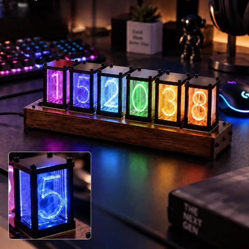 Lighting Table Clocks RGB Lamp Bedroom Modern Decorative Clocks LED E-sports Atmosphere Desktop Clock Cyberpunk Home Decors