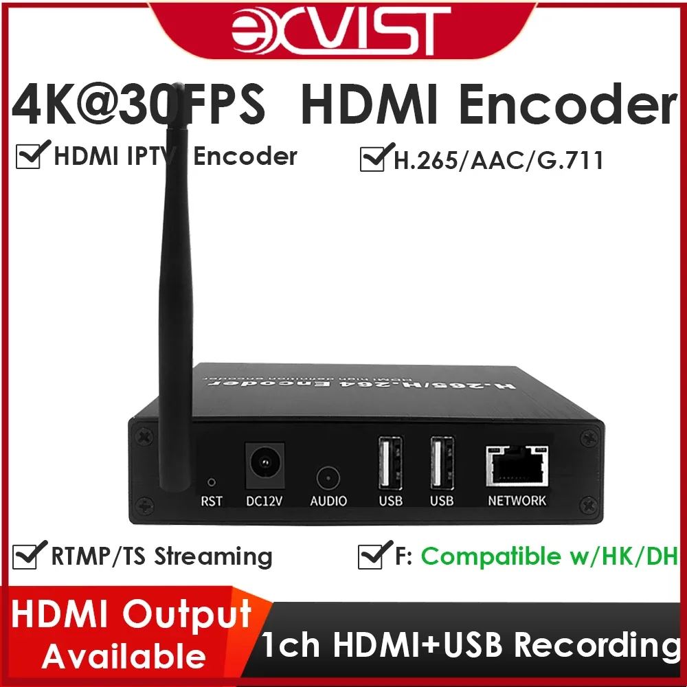 

H.265 4K WiFi HDMI Encoder with Loopout & Dual USB2.0 Recording & Playback ONVIF/HK Compatible IPTV YouTube Facebook Streaming