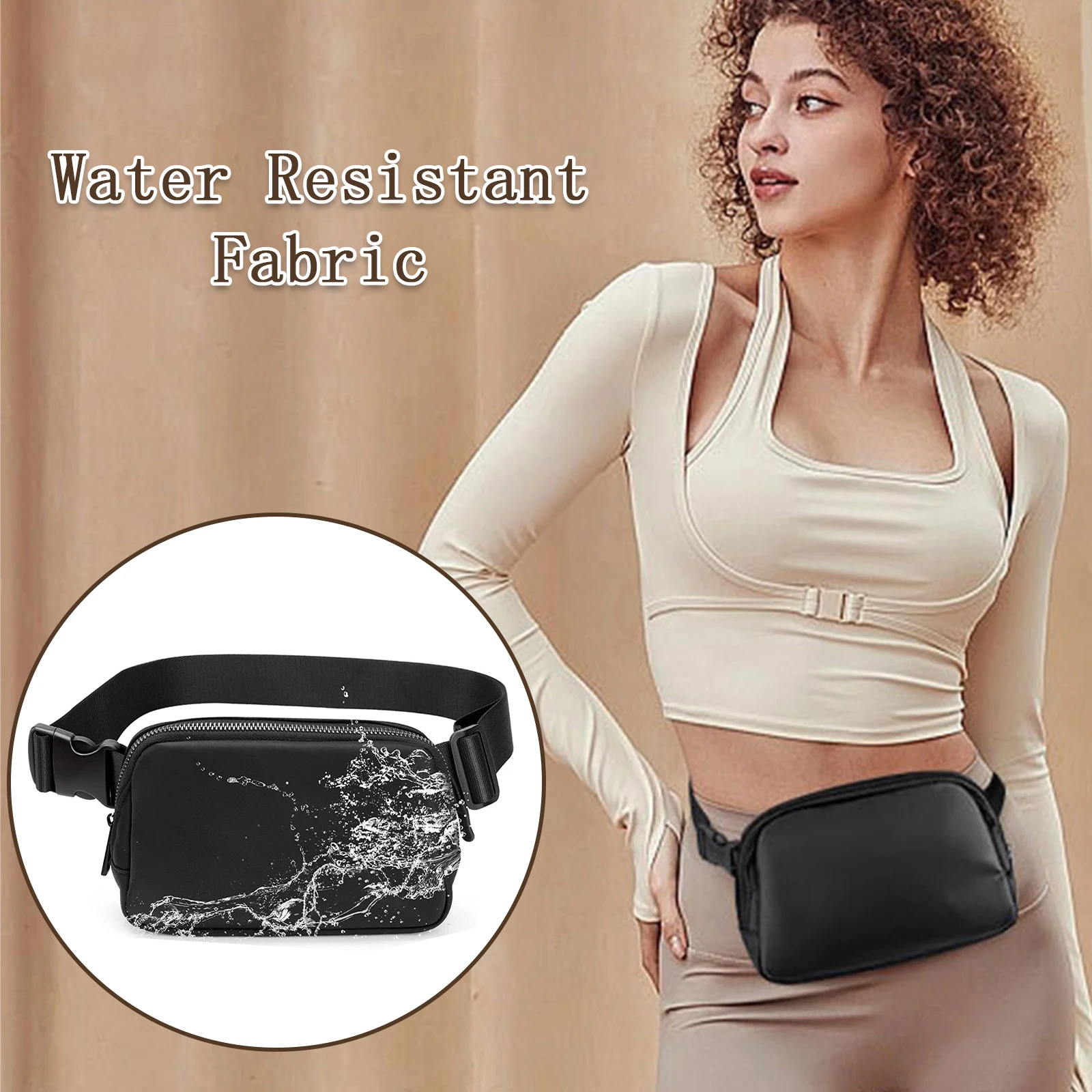 Fanny Pack para viagens esportivas ao ar livre, bolsa de cinto ajustável, preto, monocromático, casual, mesmo estilo para mulheres e homens, universal