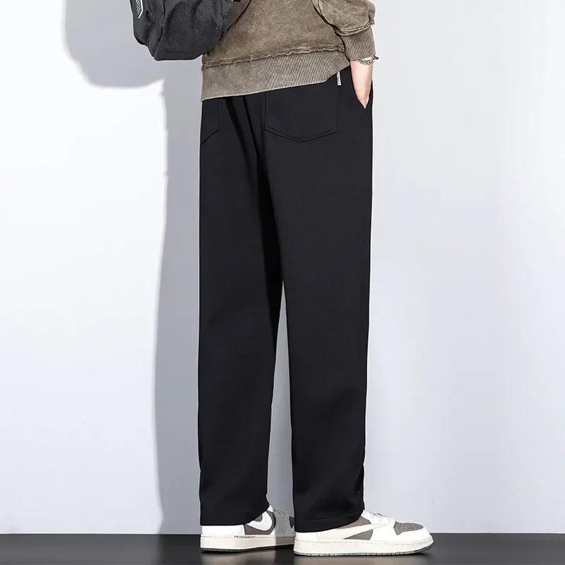 Зимние флисовые теплые спортивные штаны для мальчиков, повседневные студенческие свободные прямые мягкие брюки размера плюс 9XL 10XL, черные эластичные спортивные штаны, длинные брюки