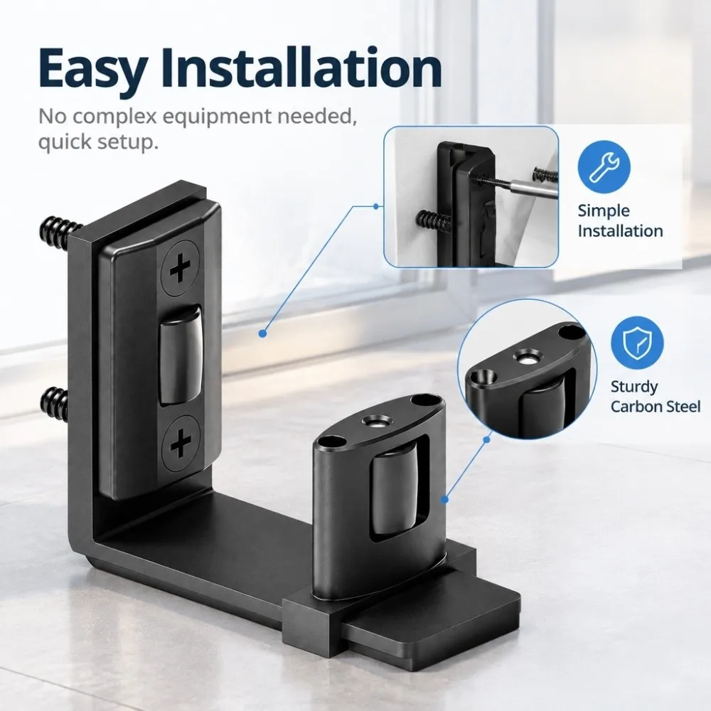 Wall Mounted Door Floor Guide Smooth Nylon Rollers Sawtooth Design Adjustable Floor Guide Space Saving Black Color